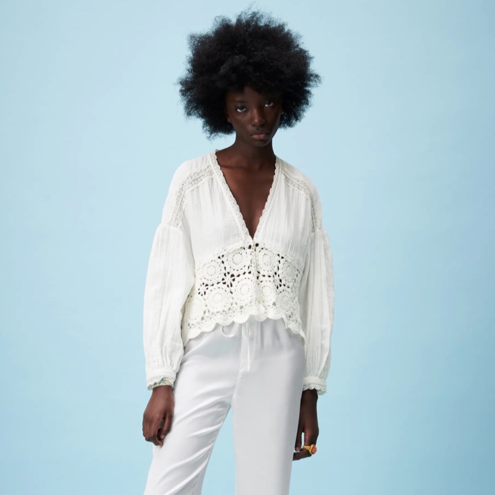 Zara combination crochet shirt xs